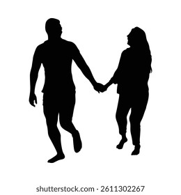 Silhouette of Couple Holding Hands Black Vector Illustration of Man and Woman on White Background