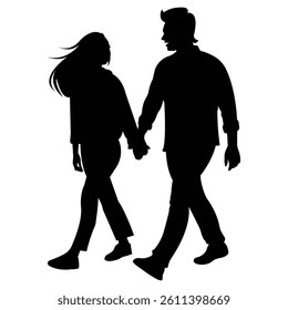 Silhouette of Couple Holding Hands  Man and Woman Black Vector Illustration on White Background