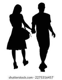 Silhouette of couple holding hands, men and women holding hands. Vector illustrations.