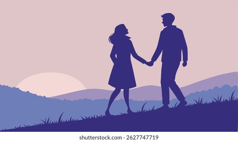 Silhouette of a Couple Holding Hands on the Beach During Vibrant Sunset