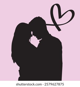 silhouette of couple holding with heart vector