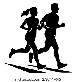 Silhouette of couple jogging side by side
