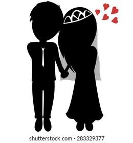 Silhouette of a couple just married - Newlyweds are holding hands