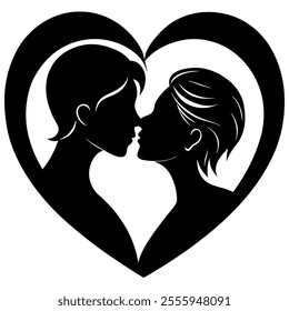 Silhouette of a couple kissing in a romantic embrace, showcasing love and affection. Perfect for romantic designs, wedding themes, Valentine’s Day, and digital artwork