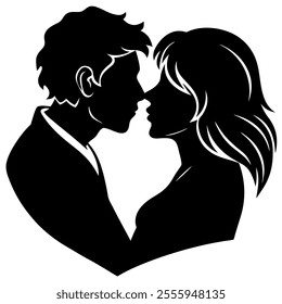 Silhouette of a couple kissing in a romantic embrace, showcasing love and affection. Perfect for romantic designs, wedding themes, Valentine’s Day, and digital artwork