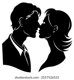 Silhouette of a couple kissing in a romantic embrace, showcasing love and affection. Perfect for romantic designs, wedding themes, Valentine’s Day, and digital artwork