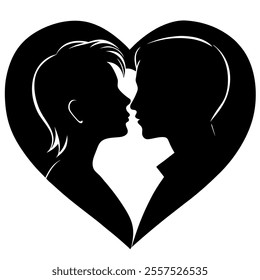 Silhouette of a couple kissing in a romantic embrace, showcasing love and affection. Perfect for romantic designs, wedding themes, Valentine’s Day, and digital artwork