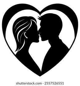 Silhouette of a couple kissing in a romantic embrace, showcasing love and affection. Perfect for romantic designs, wedding themes, Valentine’s Day, and digital artwork