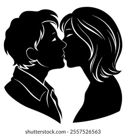 Silhouette of a couple kissing in a romantic embrace, showcasing love and affection. Perfect for romantic designs, wedding themes, Valentine’s Day, and digital artwork