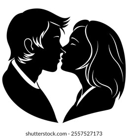 Silhouette of a couple kissing in a romantic embrace, showcasing love and affection. Perfect for romantic designs, wedding themes, Valentine’s Day, and digital artwork