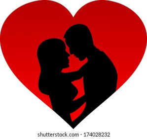 Silhouette of couple in love