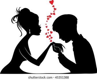 Silhouette of a couple in love