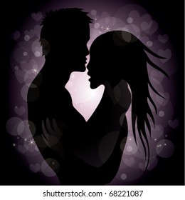 Silhouette of the couple in love