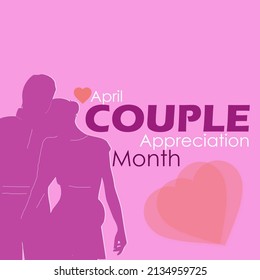 Silhouette Of A Couple In Love With A Hearts Shape And Bold Texts Isolated On Pink Background,  Couple Appreciation Month In April