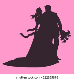 silhouette of a couple in love hugging Rose
