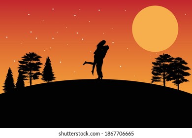 silhouette of couple in love, simple vector illustration