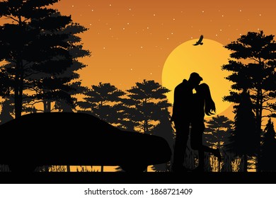 silhouette of couple in love, simple vector illustration