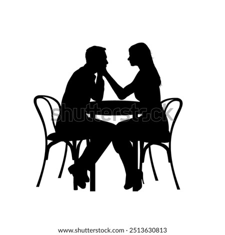 Silhouette of a couple in love sitting at a table, isolated - vector illustration