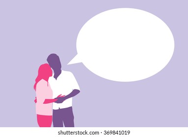 Silhouette Couple Lovers Embrace With Chat Box Flat Vector Illustration