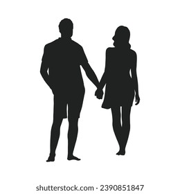 Silhouette couple man and woman holding hand together. couple silhouette. Vector silhouette of couple on white background. black silhouette couple isolated on white background. vector illustration.