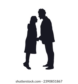 Silhouette couple man and woman holding hand together. couple silhouette. Vector silhouette of couple on white background. black silhouette couple isolated on white background. vector illustration.