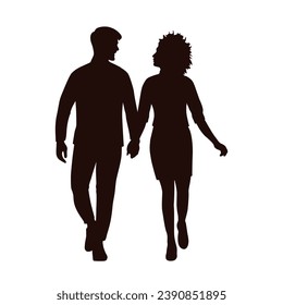 Silhouette couple man and woman holding hand together. couple silhouette. Vector silhouette of couple on white background. black silhouette couple isolated on white background. vector illustration.