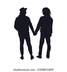 Silhouette couple man and woman holding hand together. couple silhouette. Vector silhouette of couple on white background. black silhouette couple isolated on white background. vector illustration.