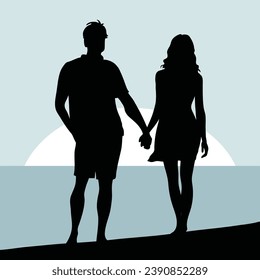 Silhouette couple man and woman holding hand together. couple silhouette. Vector silhouette of couple on background. black silhouette couple isolated on background. vector illustration.