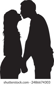 silhouette of a couple man and woman kissing vector stock illustration