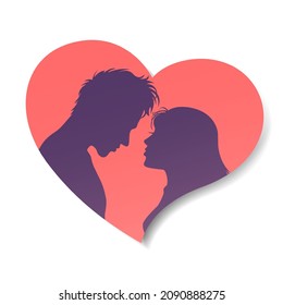 Silhouette of couple man and woman in pink heart