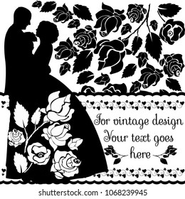 silhouette of a couple on a background of flowers