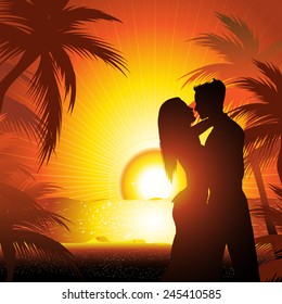 Silhouette of couple  on beach at sunset