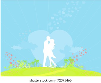 silhouette couple on tropical beach