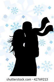 Silhouette of couple on winter background. Vector illustration.