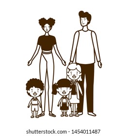 silhouette of couple of parents with children