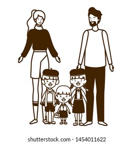 silhouette of couple of parents with children