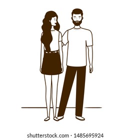 silhouette of couple of people standing on white background