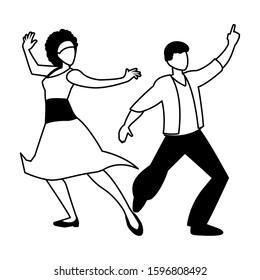 silhouette of couple in pose of dancing on white background vector illustration design