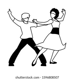 silhouette of couple in pose of dancing on white background vector illustration design