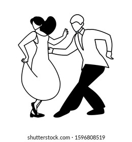 silhouette of couple in pose of dancing on white background vector illustration design