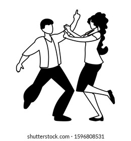 silhouette of couple in pose of dancing on white background vector illustration design