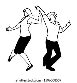 silhouette of couple in pose of dancing on white background vector illustration design