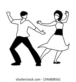 silhouette of couple in pose of dancing on white background vector illustration design