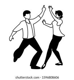 silhouette of couple in pose of dancing on white background vector illustration design