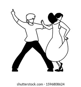 silhouette of couple in pose of dancing on white background vector illustration design