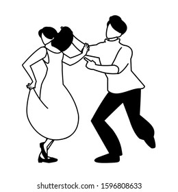 silhouette of couple in pose of dancing on white background vector illustration design