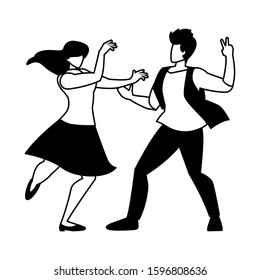 silhouette of couple in pose of dancing on white background vector illustration design