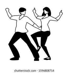 silhouette of couple in pose of dancing on white background vector illustration design