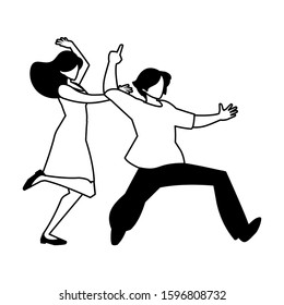 silhouette of couple in pose of dancing on white background vector illustration design