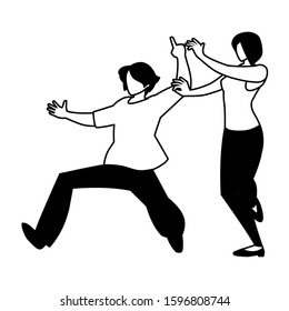 silhouette of couple in pose of dancing on white background vector illustration design